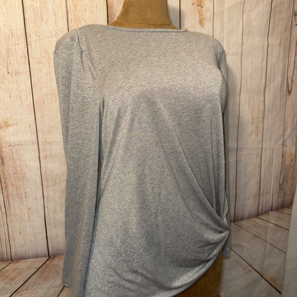 Ann Taylor Grey & Silver Sparkle Top, Side Knot TShirt, Long Sleeve, Women’s XL - Picture 4 of 13